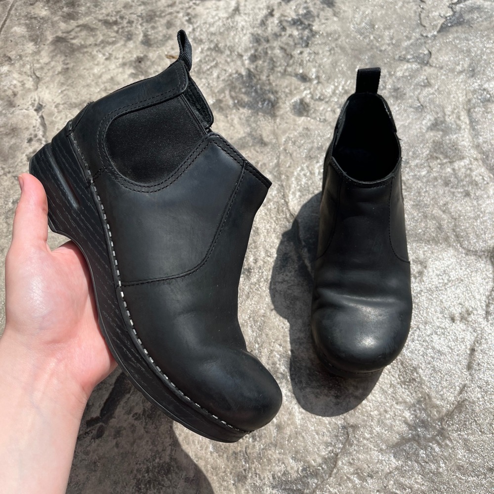 Dansko Chelsea Ankle Boot Womens 37 Black Leather Platform Wedge Pull On Support